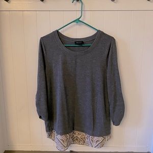 Gray two layer blouse. Size Large. Quarter length sleeve.
